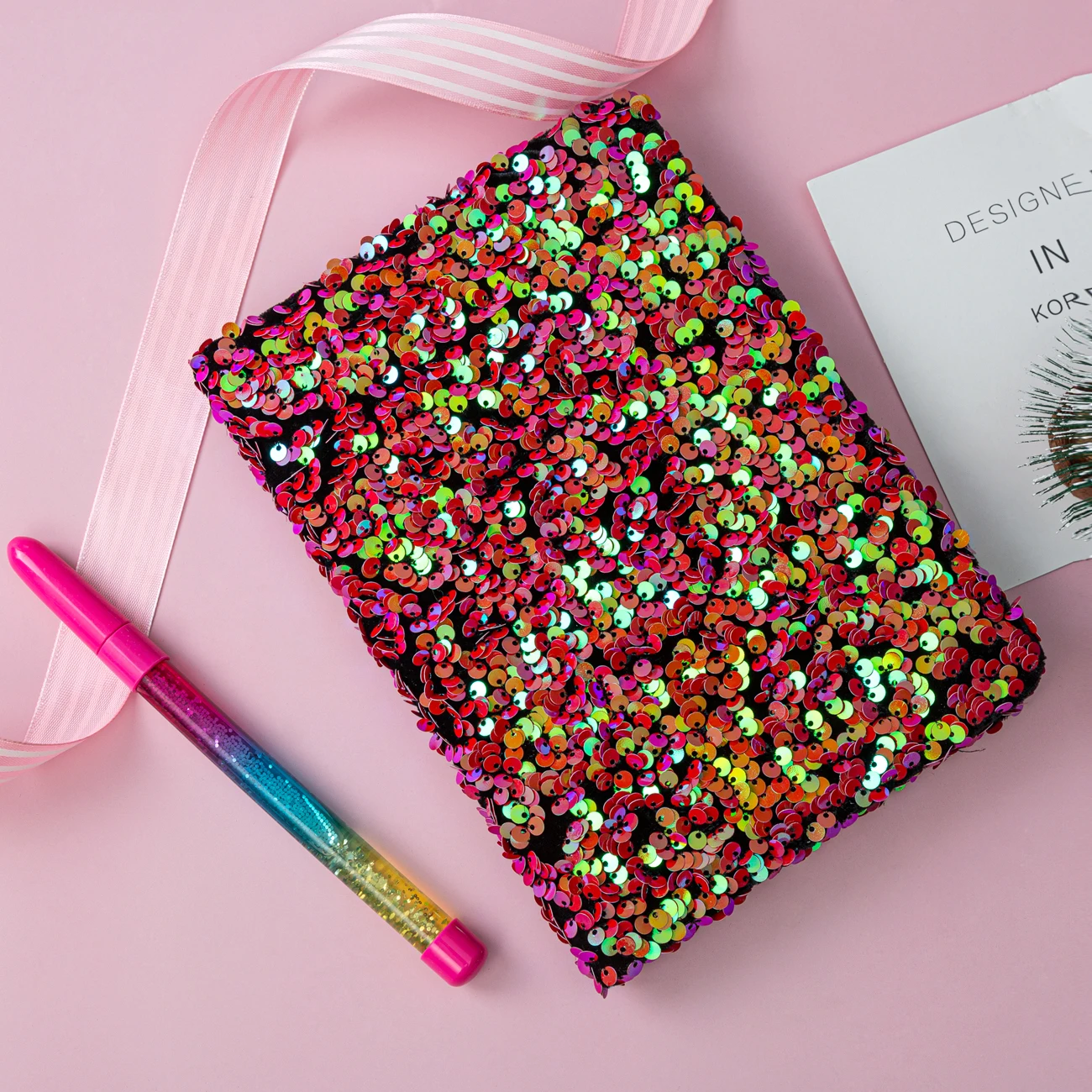 Factory Promotional Rainbow Color Sequins Cover Notebook Custom Glitter School Dairy Paper Notebook