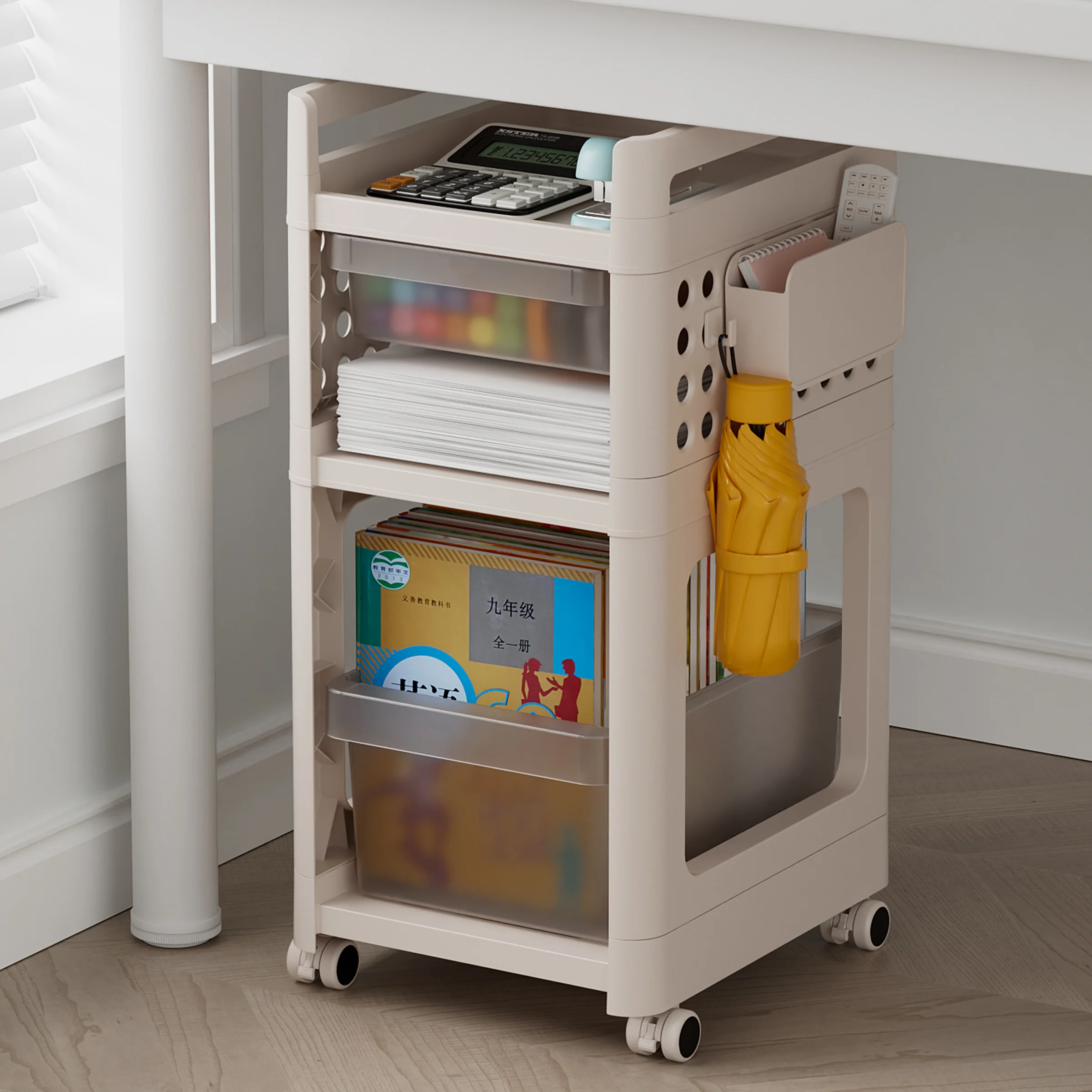 Multi-Layer Movable Storage Rack Plastic Fruit Vegetable Trolley for Kitchen Bathroom Stroller Desk for Living Room Storage