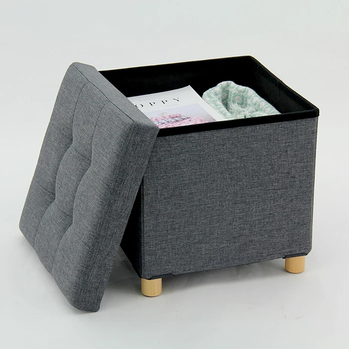 HStex Custom Stool Design Room Box Foldable Furniture Storage Home Stool and Chairs square Fabric Ottoman Seat