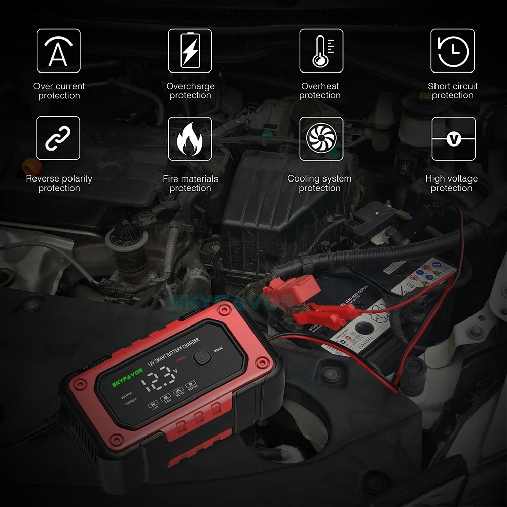 Factory price 12v 60ah battery charger 12V 6A fast agm gel arm lead acid deep cycle pulse repair automatic car battery charger