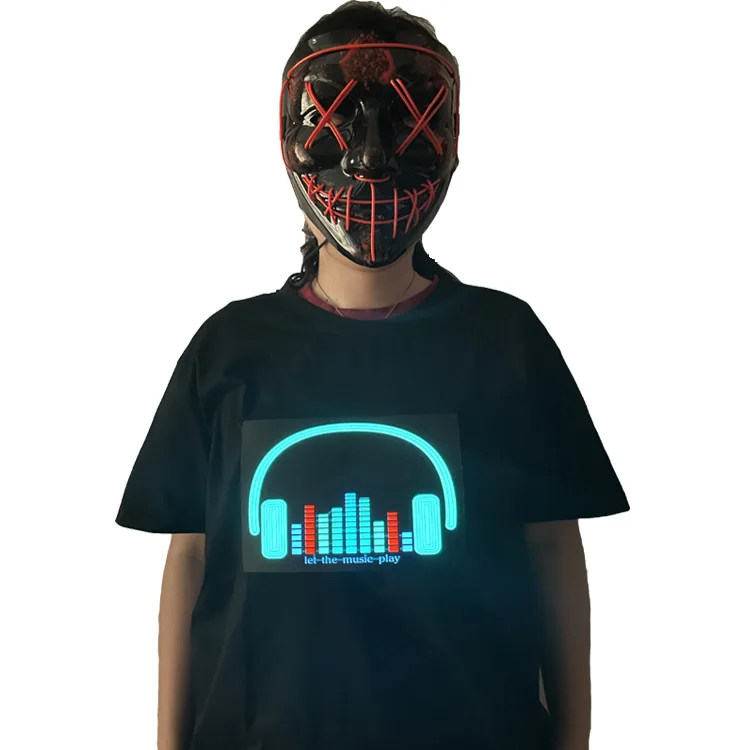 Wireless Sound Activated LED Music Light T Shirt Custom Design EL Flashing T Shirt El LED Glowing T Shirt For Party Christmas