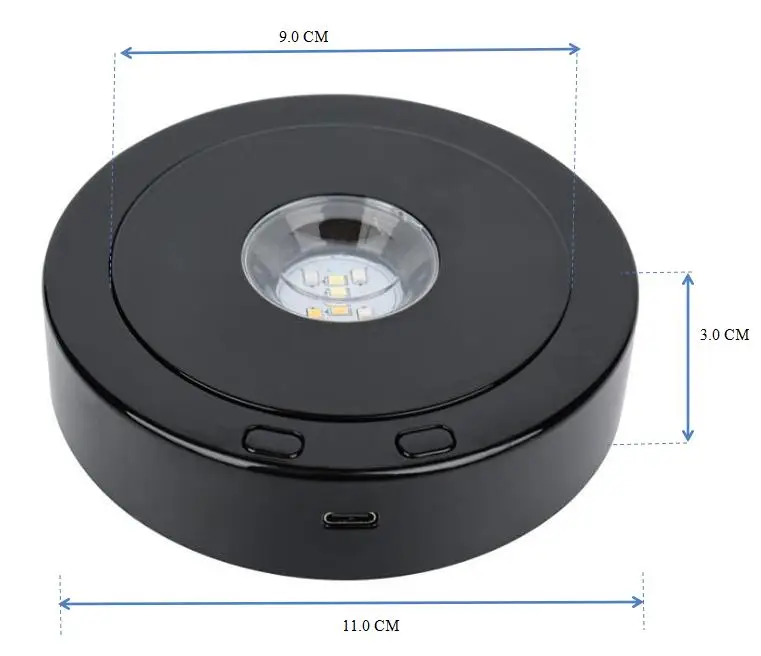 Black LED Rotating Display Stand 360 Display Light Base Lamp Holder USB or Battery Power Art Glass Crystal