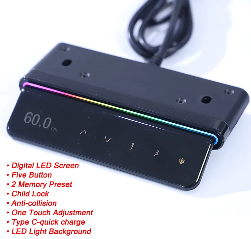 H1D 2 Memory Preset  Type C-quick Charge Touchscreen Standing Desk Hand Remote Control Sit Standing Desk Hand Control