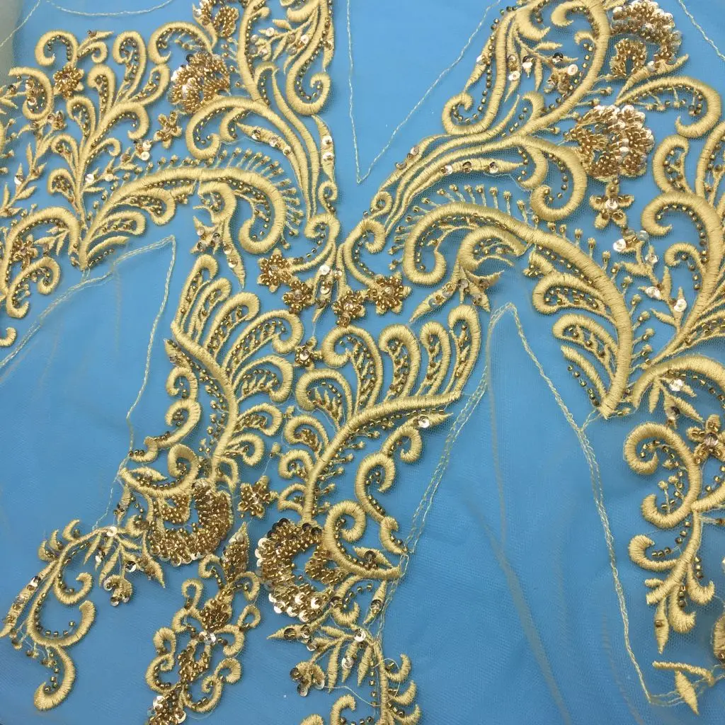 Whole Set Heavy Stone Gold Work Bridal Lace Applique for Wedding Dress