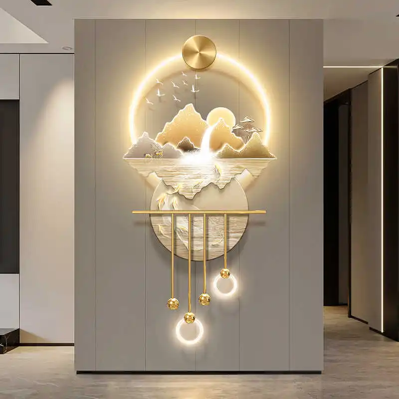 Luxury Water Generation Porch Decorative Painting Nine Fish Picture Luminous Wall Decoration Landscape LED Hanging Picture