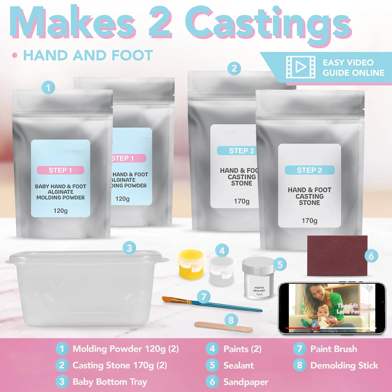 2025 Baby Keepsake Hand Casting Kit Plaster Hand Molding Casting Kit  Baby Casting Kit for First Birthday