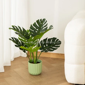 Artificial Plant Decor Tree Faux Leaf Variegated Simulated Green Office Silk Home Bonsai Deliciosa Monstera