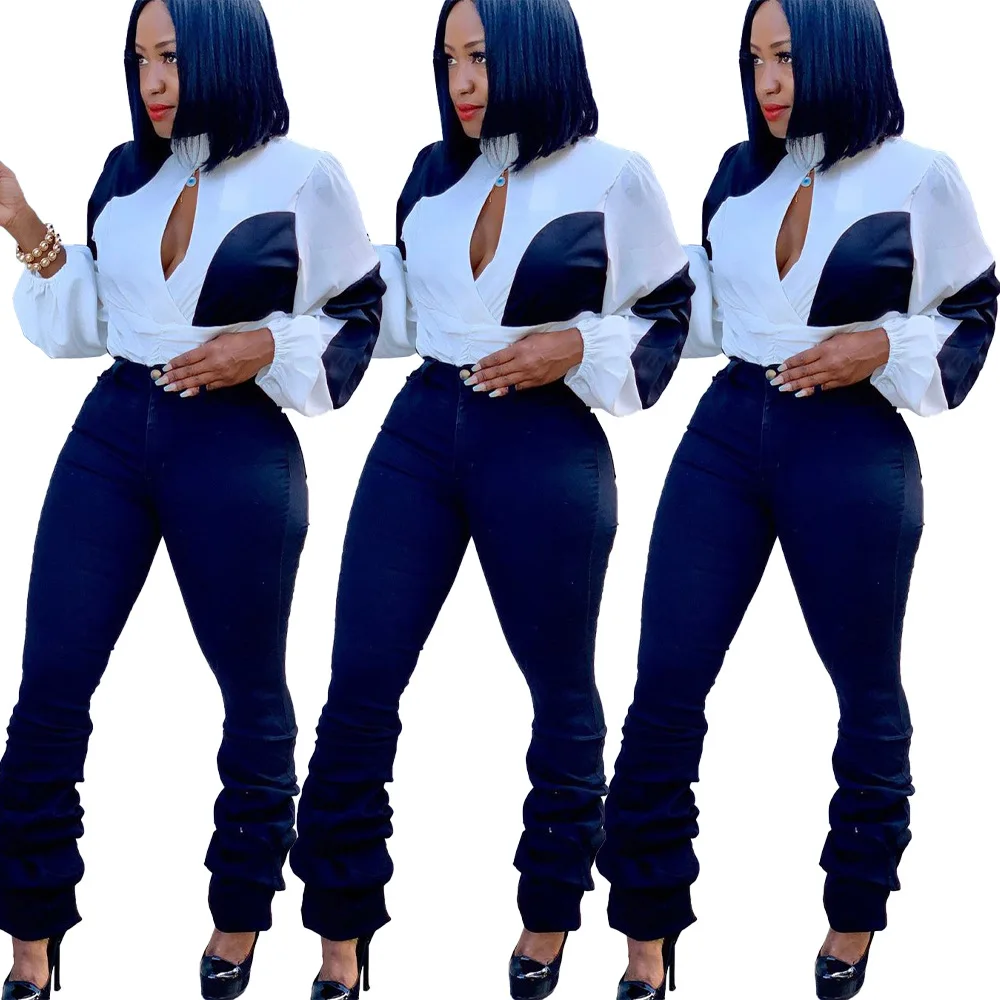 Fashion (White)Cotton White High Waist Casual Flared Jeans Women 2021  Spring New Slim Slimming Denim Trousers Office Lady Denim Flared Pants ACU  | Jumia Nigeria