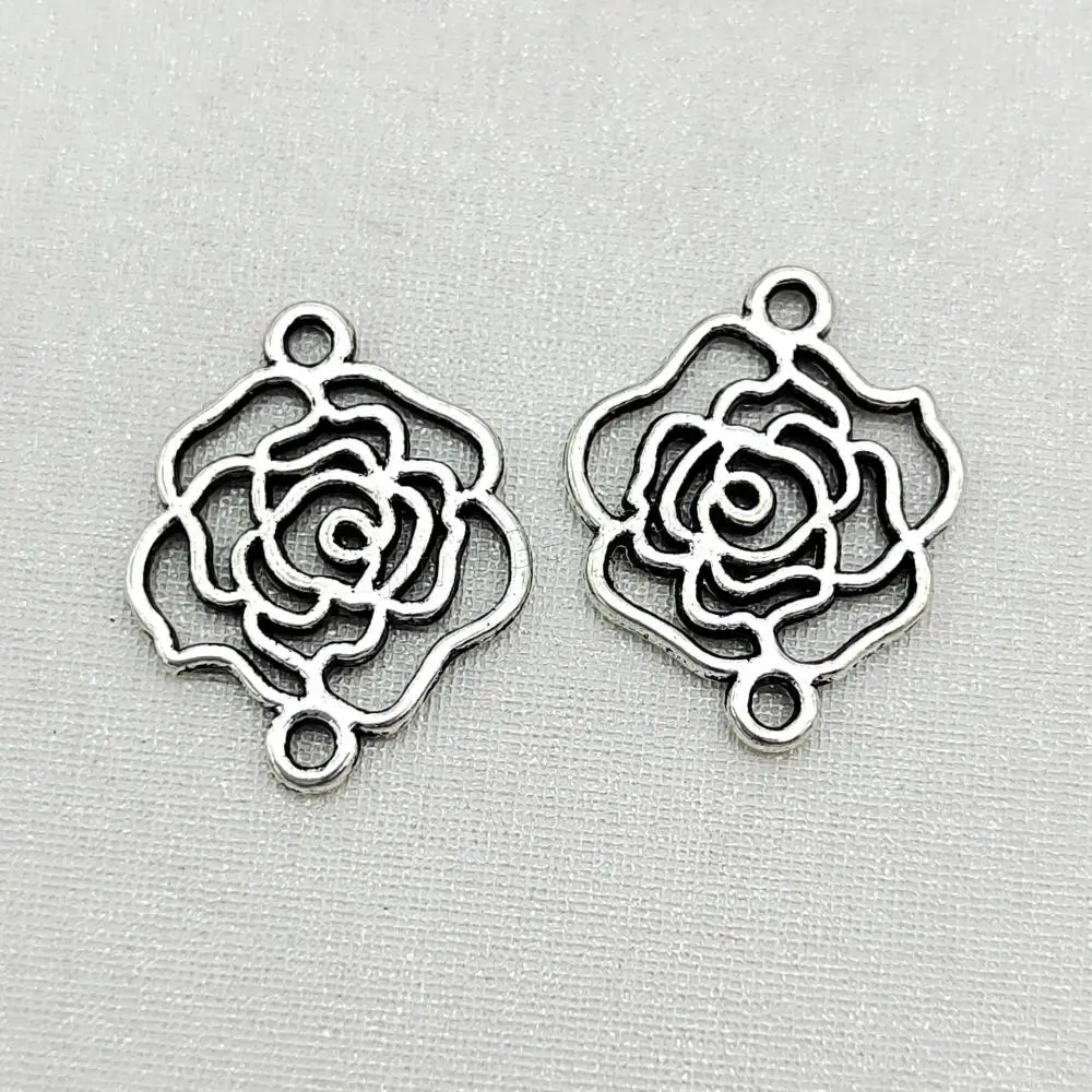 rose♡ DIY Antique Silver Color Plated Vintage Hollow Flower Rose