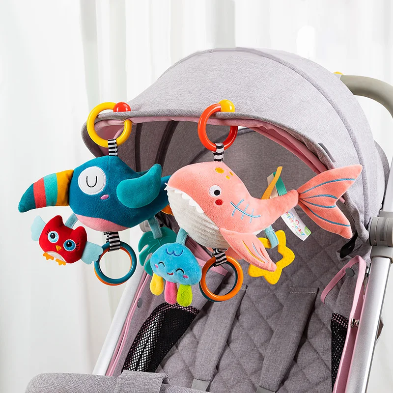 Plush Shark and Bird Pull String Music Voice Boxes Hanging for Baby Toy H073