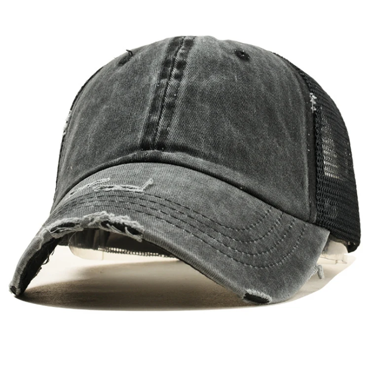 2023 Mesh Trucker Hat Washed Distressed Cotton Denim Ponytail Hat Adjustable Baseball Cap