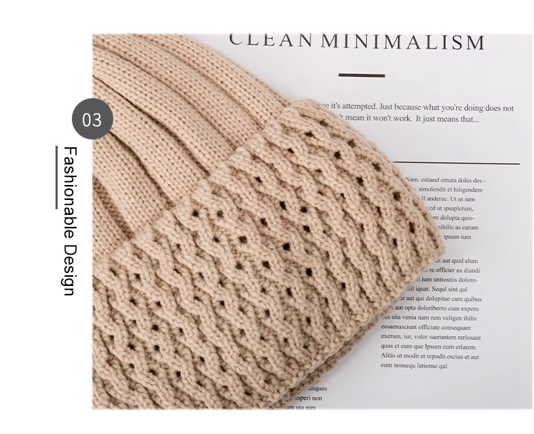 Custom Logo High Quality Acrylic Warm Winter Hats Caps with Thickened Fleece Lining Skullies Pom Pom Knitted Beanie Hat
