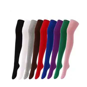 Women Socks Over Knee Thigh High Socks Wholesale Long Candy Color Cosplay Custom Color Combed Cotton Female Casual 1pc/opp Bag