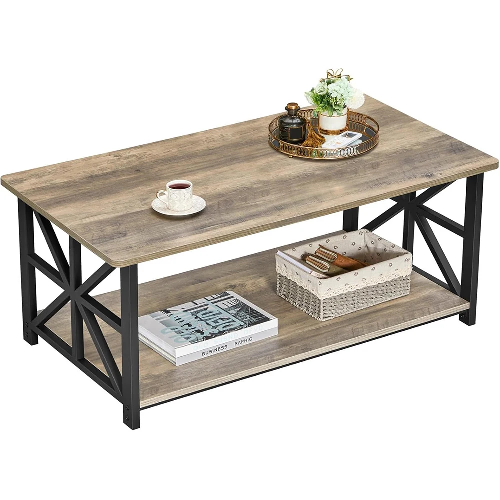product coffee table living room corners modern style storage shelf 39 inch space saving easy assembly gray wash wooden-0
