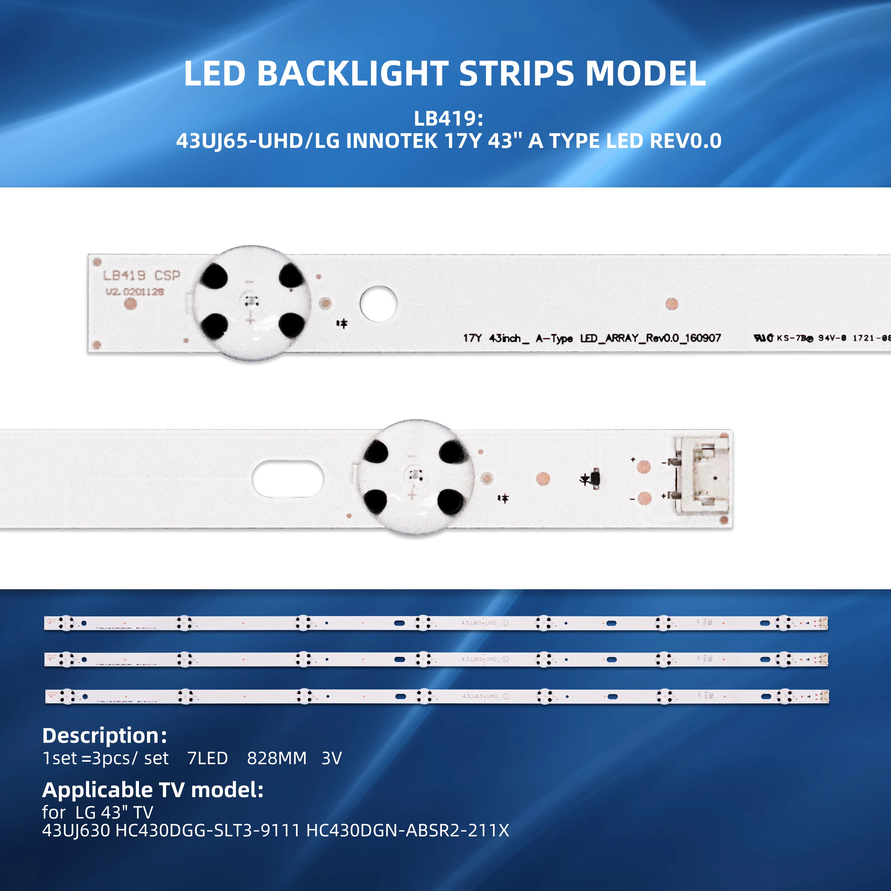 Kit Tiras LED Para LG 43 43LK5100 43UJ639V 43UJ631V 43LJ5500 43UJ6300 43UJ634V 43LJ624V 43lj541v 43lj5150 43lj614v Lc43490064a 8407741536546