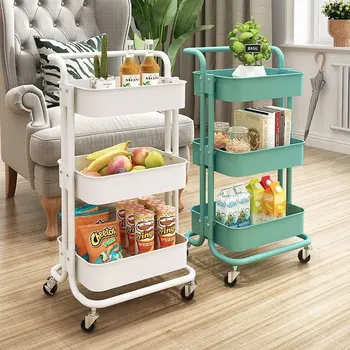 slim trolley basket rolling office bathroom use food beverage wheels tier 3 layers islands mobile 3 tier kitchen storage cart