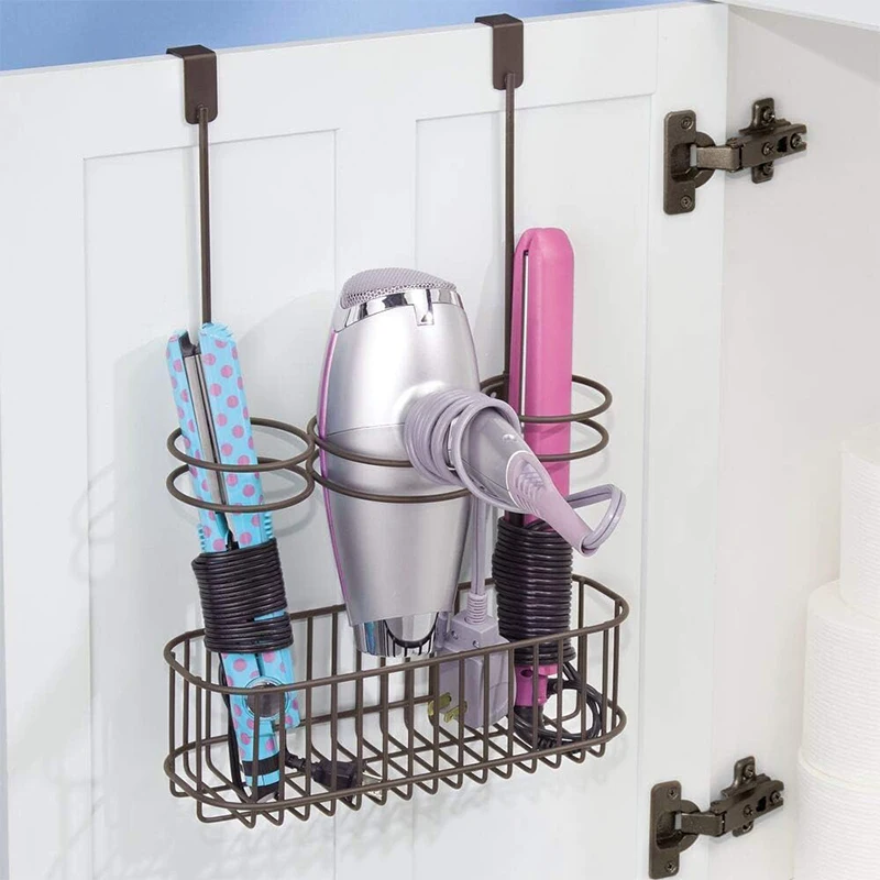 Rustieke houten haardroger houder, boerderij houten ijdelheid organizer, haarstyling verzorging tool opbergdoos, badkamer organizer voor föhn platte ijzeren krulstok stijltang borstels (zwart