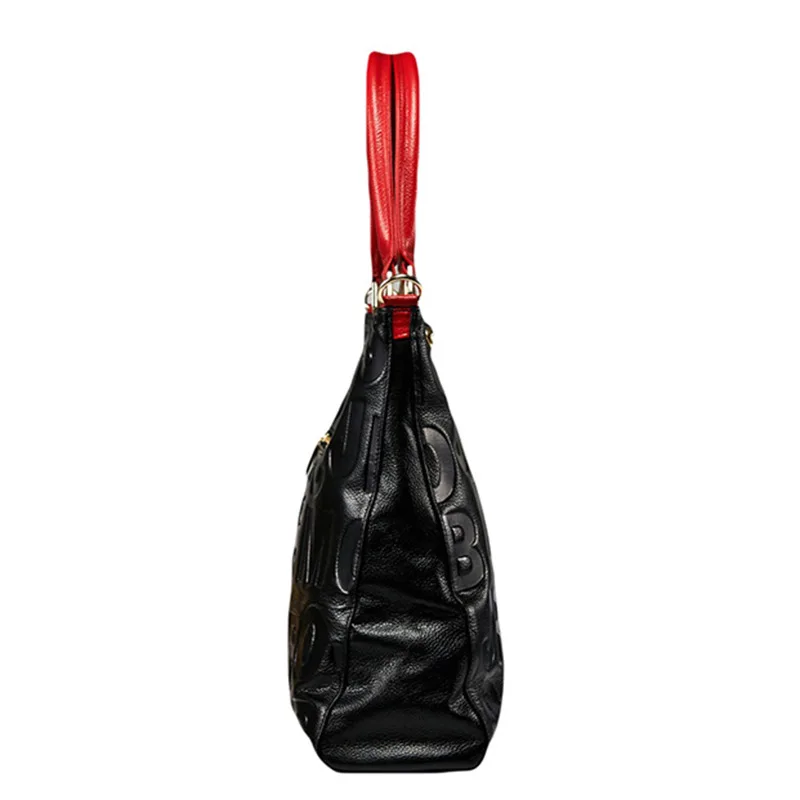 Large Genuine Leather Shoulder Tote Bag Letter Embossed