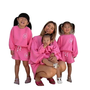 French Terry Sweatshirt Shorts Set Fleece Cotton Sweatsuit Mommy and Me Outfits Family Matching Clothes Sets