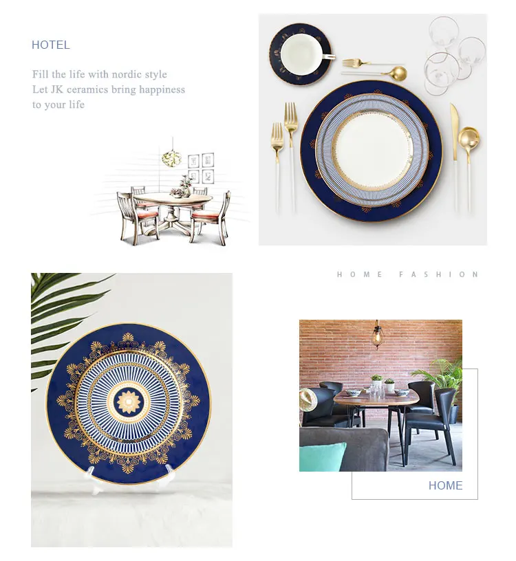 Wholesale Dubai Luxury Bone China Dinnerware Sets Blue Wall Series Blue