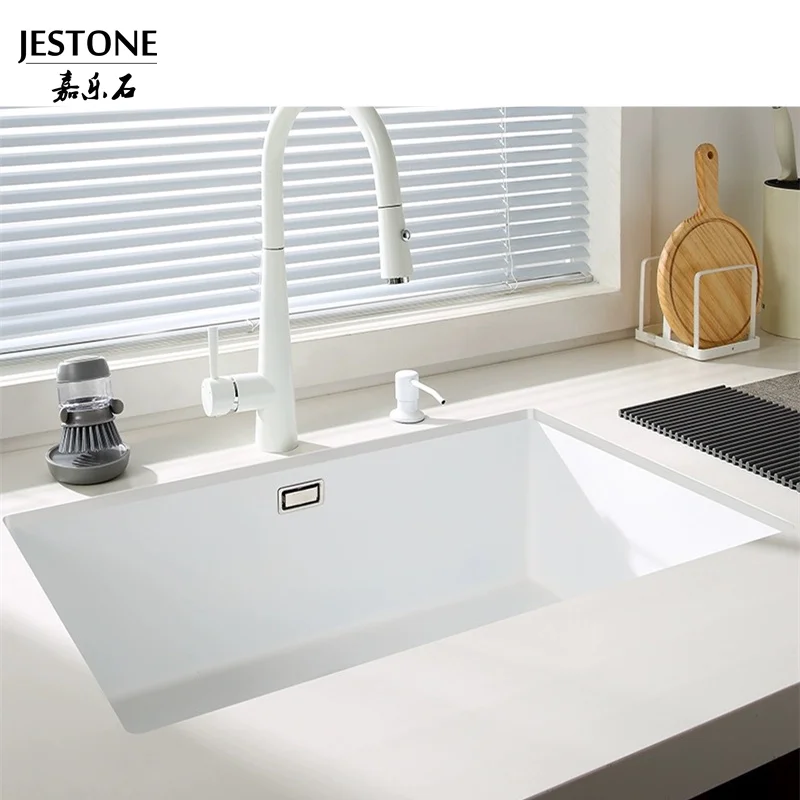Factory Direct Sales Rectangular Single Bowl Undermount Solid Surface Kitchen Basin Farmhouse Corians White Kitchen Sink
