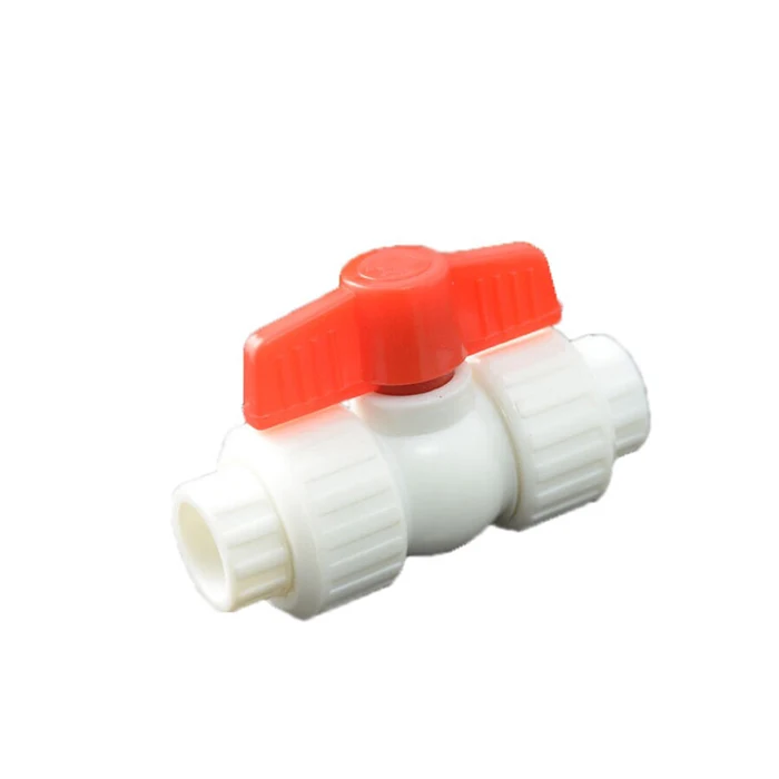 Red T Handle 31x31mm PPR Pipe Fitting Double Union Ball Valve White for Cold Water