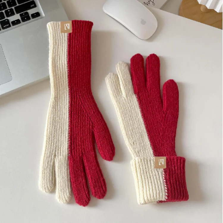 F-637 Новая мода 2023 зима разделение цвета перчатки изготовленный на заказ женские вязаные для женщин экспозиции палец ветронепроницаемые