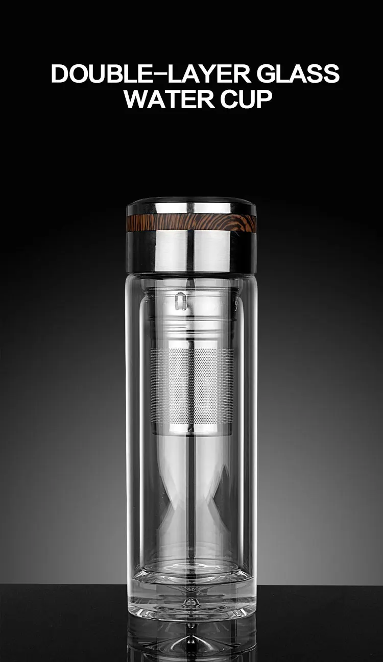 Wholesale Custom Logo 350ml Clear Double Wall Glass Water Bottle With