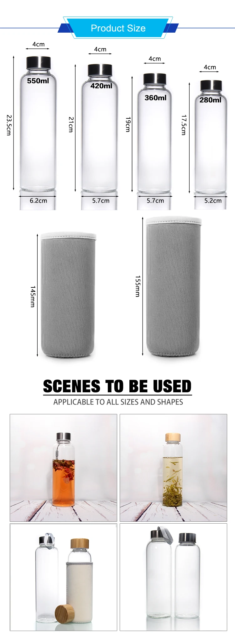 Free Sample 350ml 500ml 16oz 700ml 1l Transparent High Borosilicate