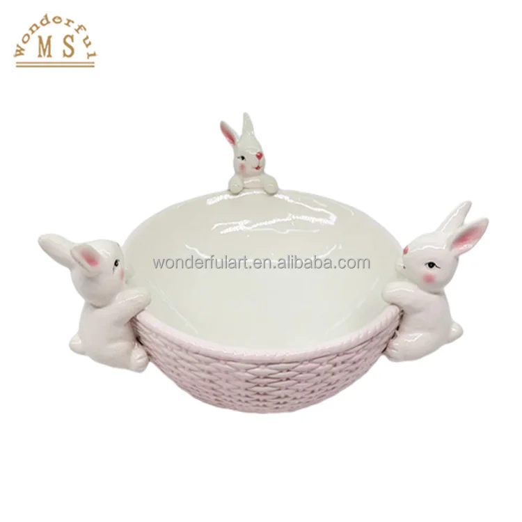 Dining Table Ceramic Rabbits Decorative Children Bowl Wholesale Small Creative porcelain Cartoon Kitchenware for Easter