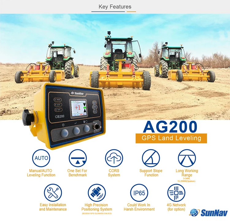 Cheapest Tractor GPS GNSS Land Leveling System AG200 SunNav High RTK Accuracy for Precision Agriculture Other Farm Machine