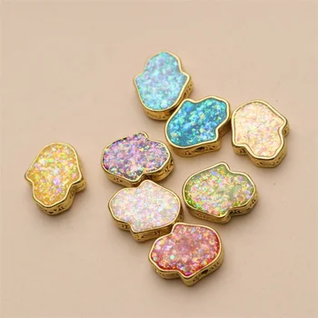 New Design Double Side Colorful Hasma Hand Shape Opal Insert Diy Jewelry Making Loose Beads