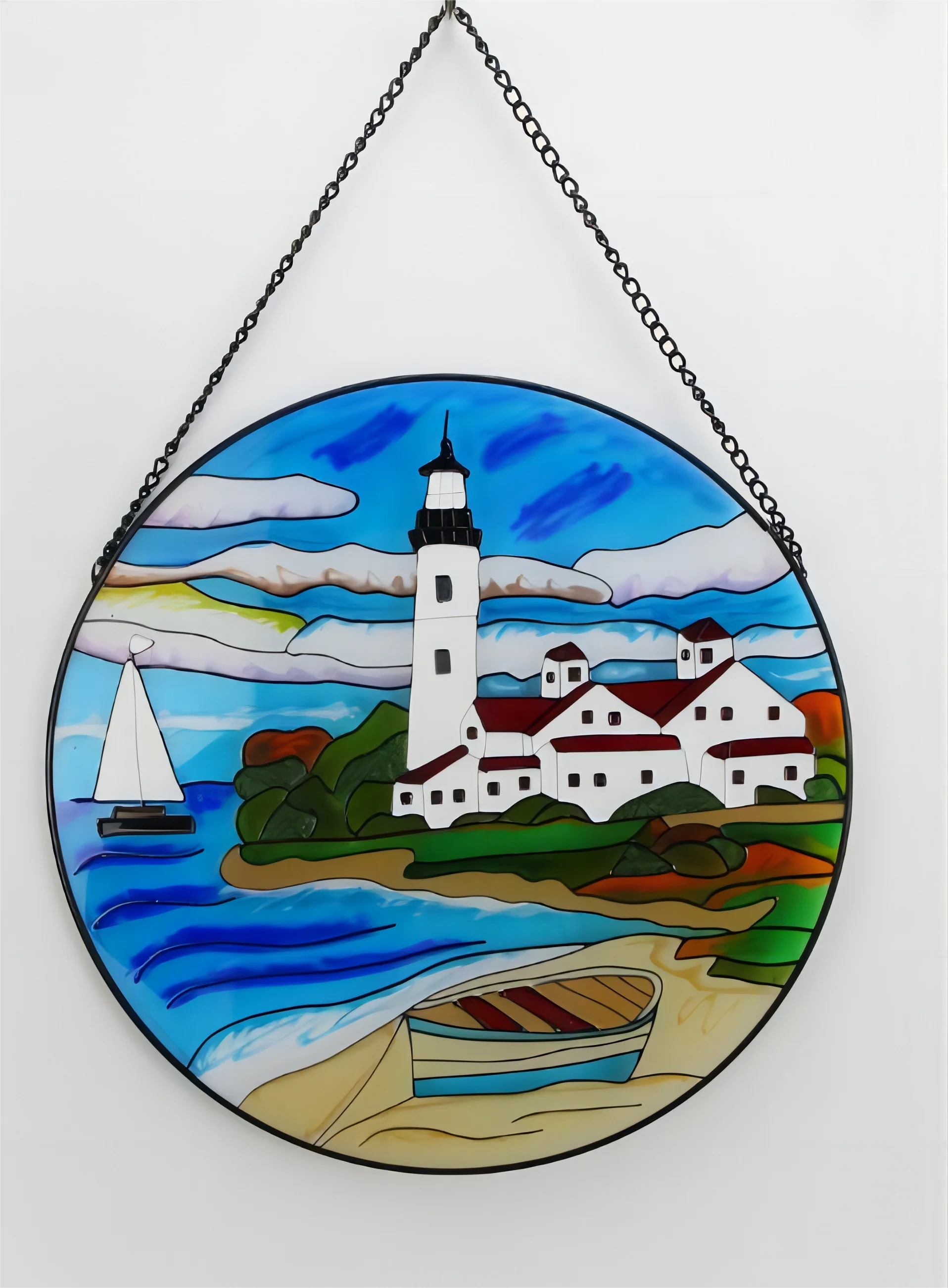 handmade lighthouse  Wall Hanging Hand-painted Sun-catcher For Home  1