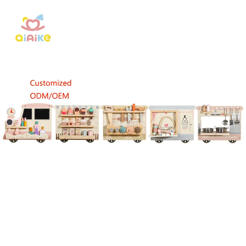 Children's Sensory Creative Wooden Educational Busy Board Pretend Toolbox Princess Dressing Cooking Stove Wall Game Train Toys