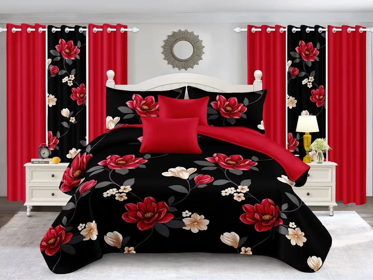 Printed Curtain Bedding Set Blackout 10pcs/12pcs Bed Curtains And
