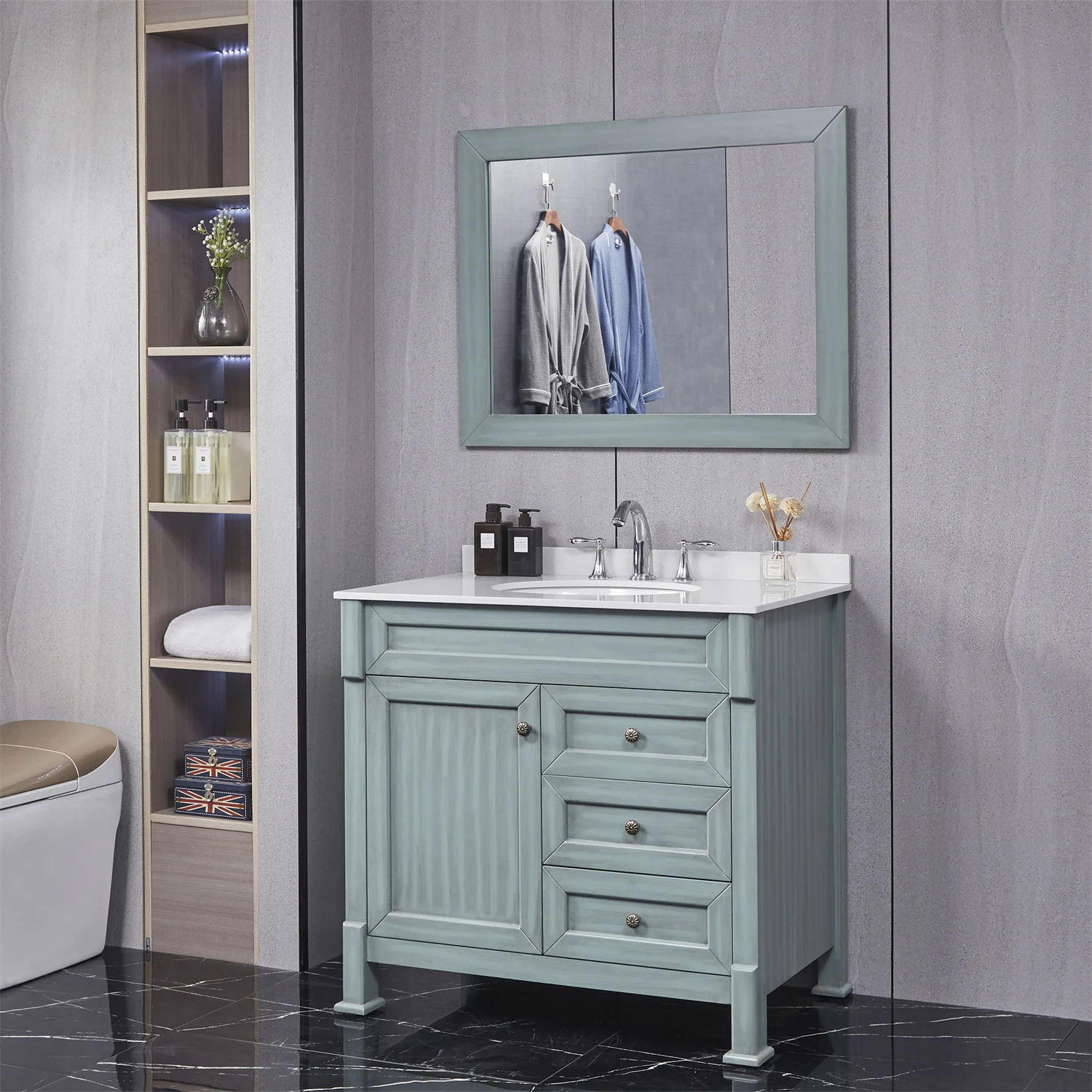 Floor Standing Mdf Bathroom Vanity For Hotel Bathroom With Waterproof Mirror And Wash