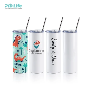 PYD Life Sublimation Blanks Tumbler Skinny Straight Matte White Powder  Coating 20 OZ Coffee Stainless Steel Tumbler Cups with Lid and Metal Straw  for