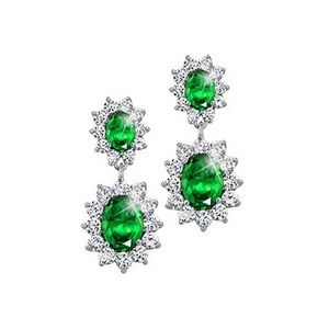 Keiyue Luxury Big 925 Sun Silver Emerald-green Rhodium Plated Drop Earrings with CZ and Zircon Stones