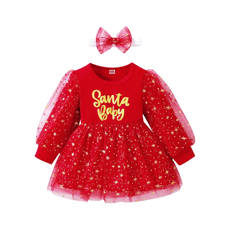 2023 Winter Christmas Baby Girl Dress Long Sleeve Girls Party Dresses
