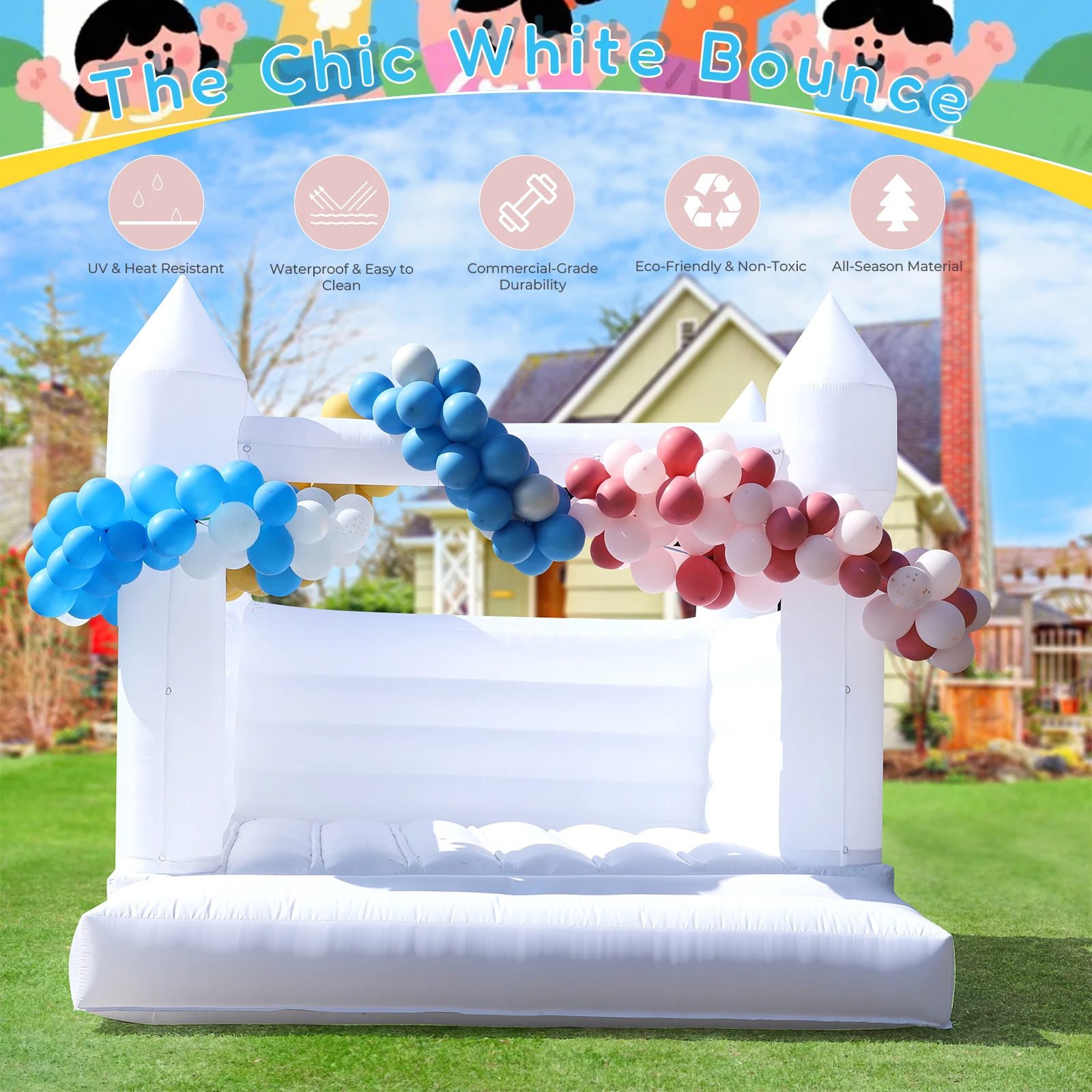 Wit commercieel springkussen voor bruiloft en verjaardag_voghion.com