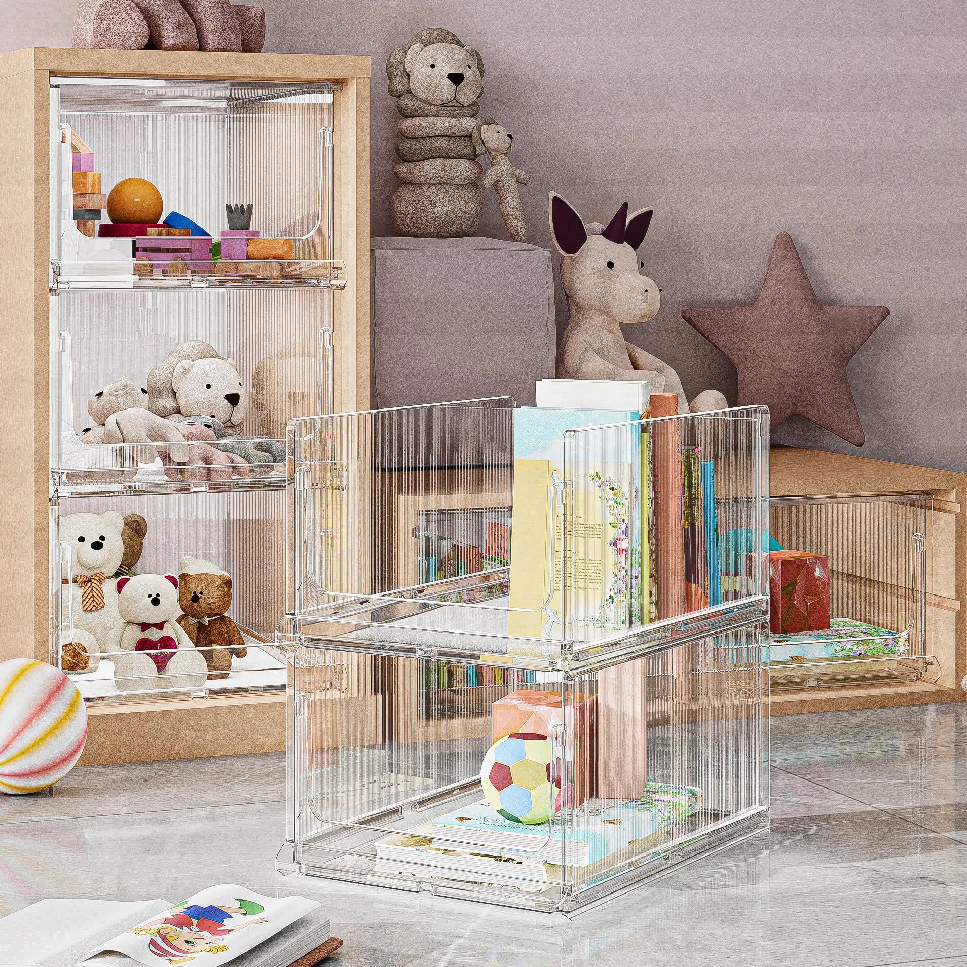 Multifunctional Transparent Plastic Pet Cabinet Stackable Foldable Shoe Rack Clothes Display Box Rectangle Shape Injection manufacture