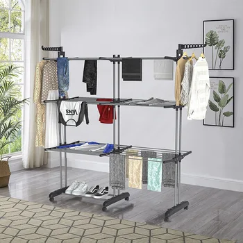 Foldable 3 Layers Adjustable Clotheslines Drying Rack Laundry Clothes Hanger Laundry Drying Rack