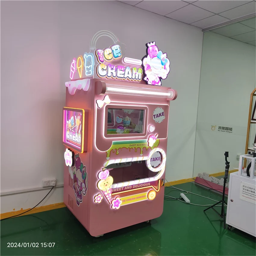 Self Service Order bar Fully Automatic Food Dessert Sundae Smoothie Robot Yogurt Icecream Frozen Ice Cream Vending Machine