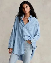 New Custom Women Denim Shirt  Relaxed Fit Long Sleeve Oversize Blouse Women's Soft Jean Shirt