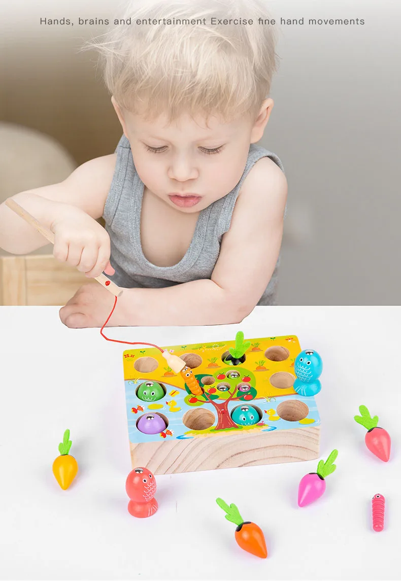 Toddler Wooden Educational Montessori Material Toys Fine Motor Skill Carrot Harvest Shape