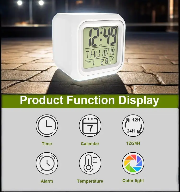 7 Colour Sublimation Cube Clock Popular Gift Electronic Desk Clock with Luminous Feature and Calendars