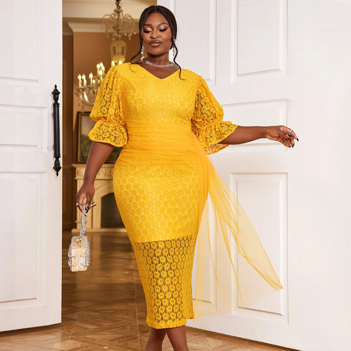 Yellow Lace Dress Bell Sleeve Yellow Dress ASOS Mustard Lace Long