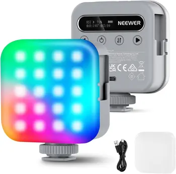 NEEWER Magnetic RGB Video Light, 360 Full Color Mini LED Camera Light with CRI96+ 2500-9000K 18 Scenes 3 Cold Shoes & 1/4"
