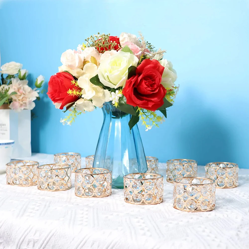 Table Decorative Centerpieces Metal Candlesticks Bowl Crystal Tealight