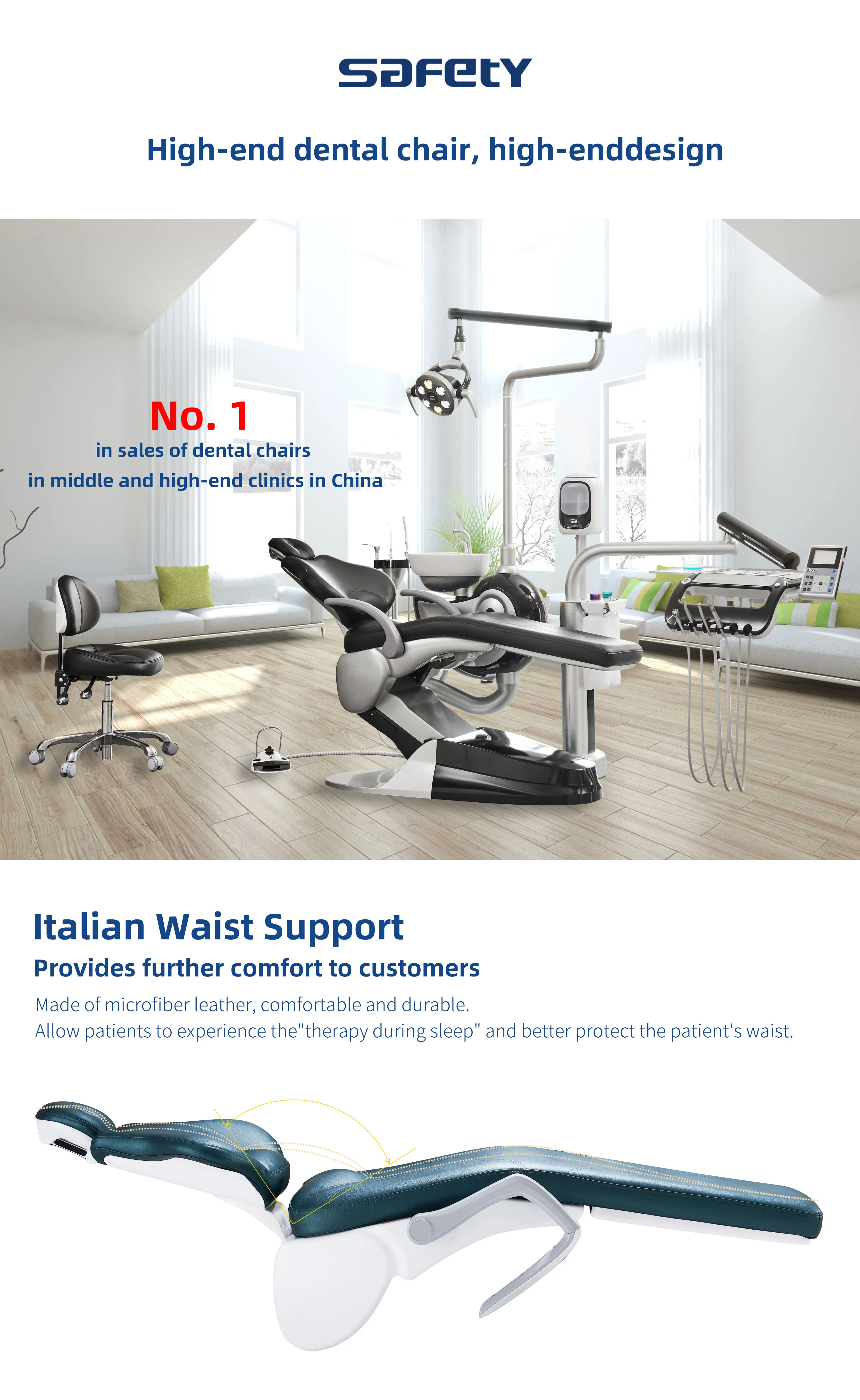 European Standard Italy Safety Design Dental Chair With Threeway